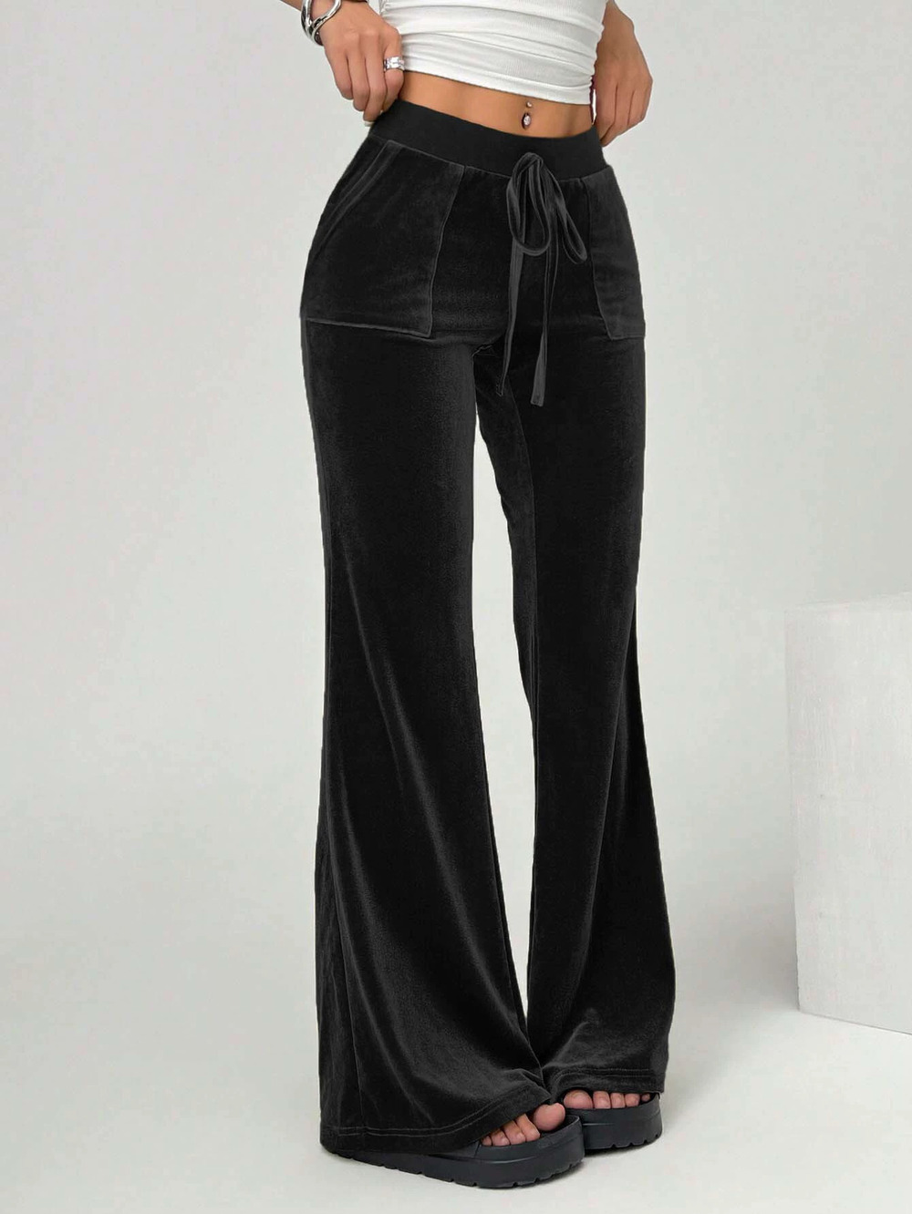 ZARA 's Velvet Drawstring Flared Wide Leg Commuter Pants Fall Winter Leg